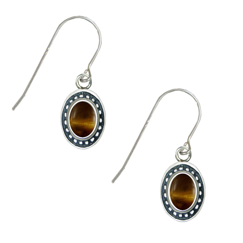 Sterling Silver Tiger Eye Gemstone Drop Dangle Earrings